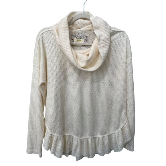 Anthropologie Maeve Addie Ruffled Hacci Pullover Size XS Cowl Neck Cream Neutral - Picture 3 of 8
